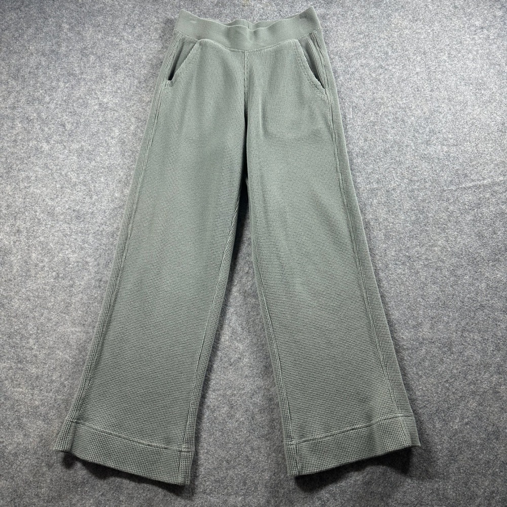 Pact Waffle Knit Wide Leg Pants Women XS Green 100% Organic Cotton Loungewear